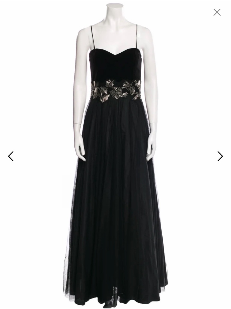 Aidan Mattox Black Beaded Waist Strapless Maxi Gown